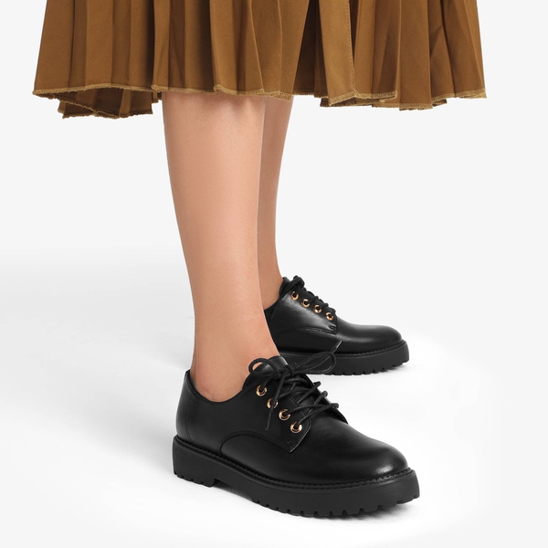 Classic Lace-Up Oxford Shoes - BLACK PU - 1